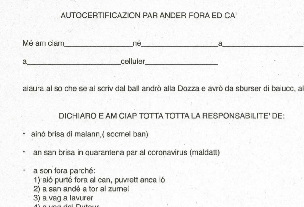 Ci mancava l’autocertificazione in dialetto!