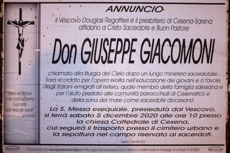 Il necrologio choc per Don Giacomoni