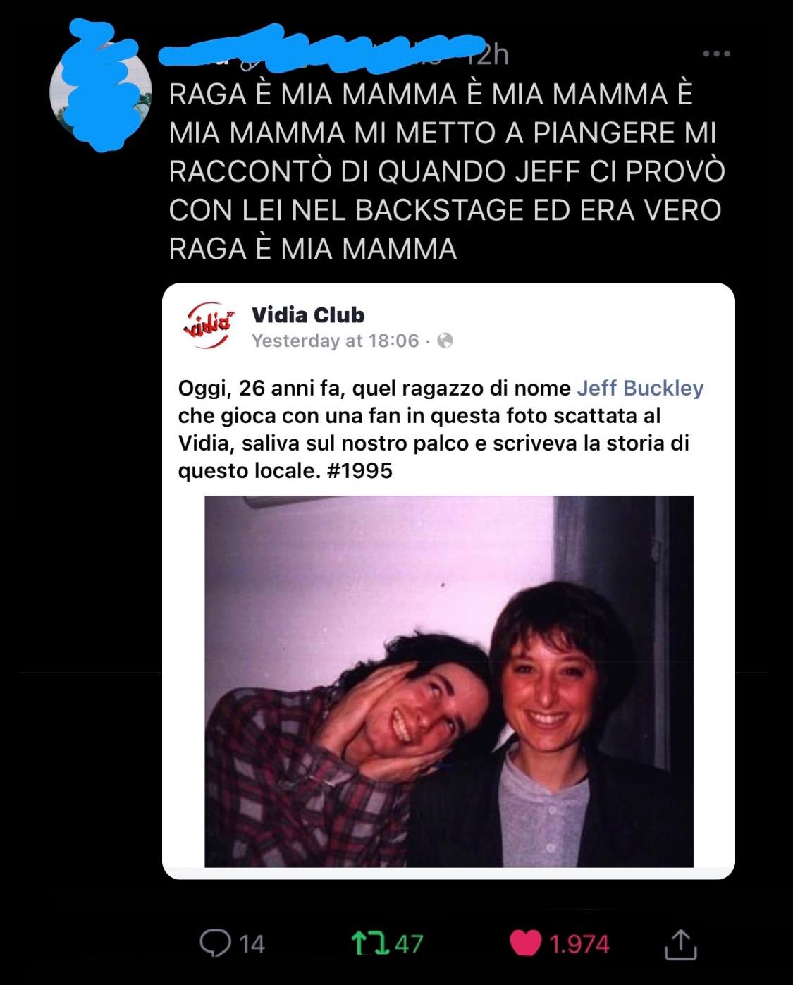 “Hey quella con Jeff Buckley è mia mamma!” E la foto è virale