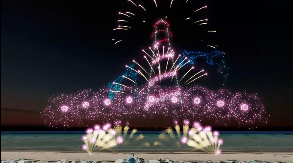 droni e fuochi d'artificio in cielo a cesenatico