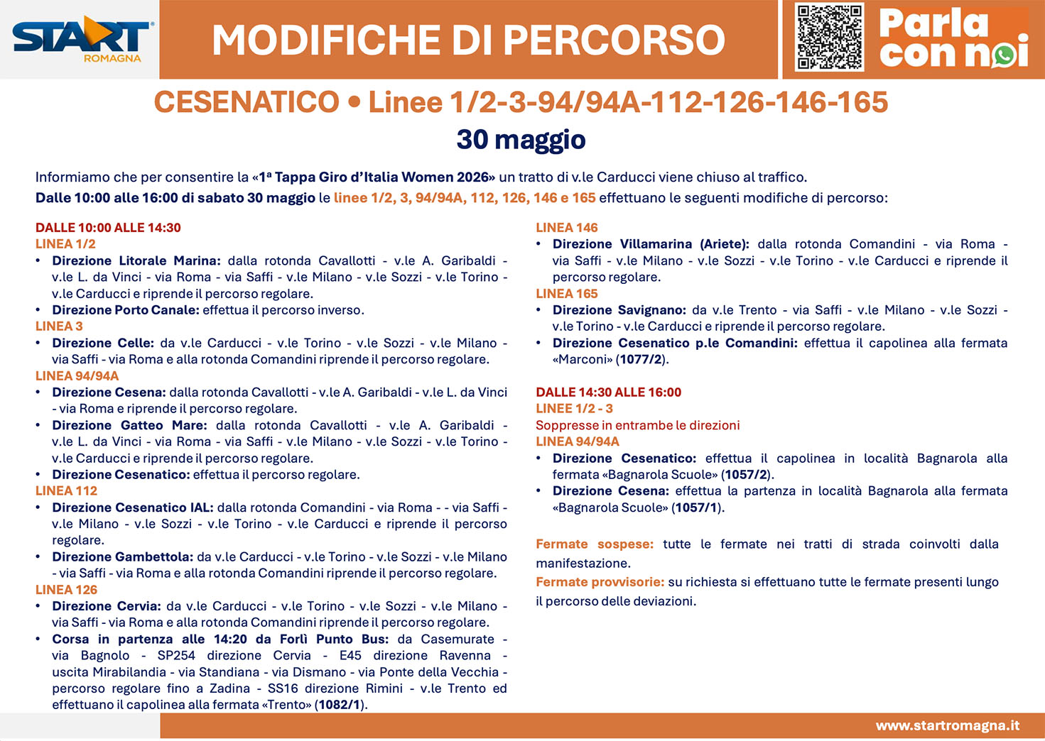 giro woman modifiche linee autobus start